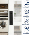 Self Stick Rectangular Sliding Door Pulls Two Piece Set Matte Black Aluminum Flush Handles No Drill Punch Free installed