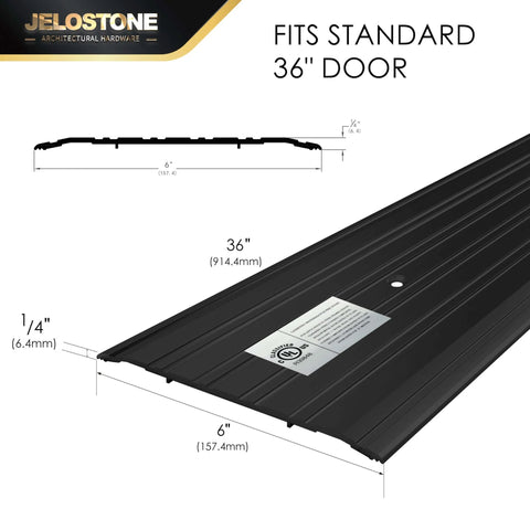 6" W x 1/4" H x 36" L - Commercial Aluminum Door Threshold(Matte Black Anodized)- Door Saddle- ADA accessible Barrier Free- Fire Rated- Door Thresholds for Exterior Doors, B304A