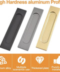 Three high hardness aluminum profile handles in black, gray, and gold for Self Stick Rectangular Sliding Door Pulls Two Piece Set Matte Black Aluminum Flush.