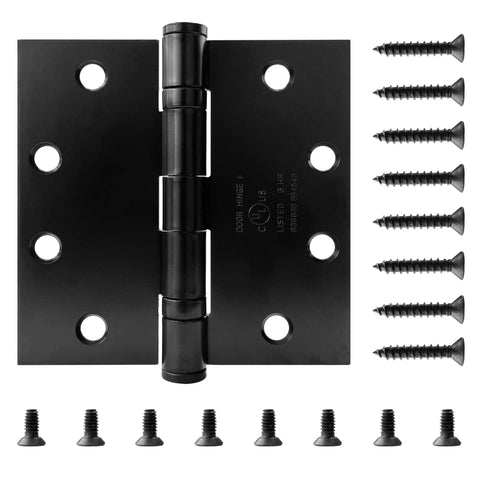3 Pack Commercial Grade Ball Bearing Door Hinges 4-1/2 x 4-1/2 Full Mortise Matte Black JS-5BB2 UL Listed shown with screws