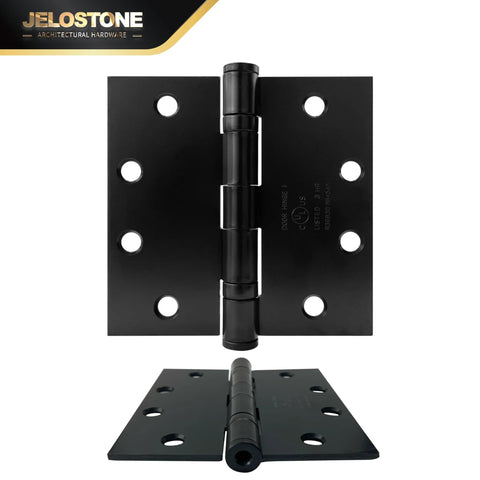 Three Pack 4.5 Inch by 4.5 Inch Commercial Grade Ball Bearing Door Hinges With Non Removable Pin UL Listed And 3 Hour Fire Rated Full Mortise JS-5BB1 Matte Black