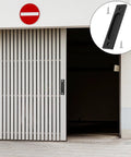 Open garage door with Matte Black Sliding Barn Door Handles 2 Pack Rectangular Recessed Pulls, 6 Inch, Aluminum Alloy, screws included.