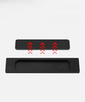 Flush Sliding Barn Door Handle Heavy Duty Finger Pull With Rectangular Plate Matte Black Finish Ideal For Sliding Barn Doors Cabinets Closets And Drawers No Sharp Edges Smooth Operation Durable Rust Resistant Construction One Piece Eight Point Six Six separated from its backplate showing assembly.