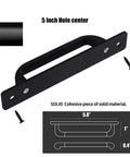 12 Pack 5 Inch Matte Black Square Cabinet Handles With Base Plate Aluminum Drawer Pulls And Sliding Door Pulls For Cabinets And Furniture Includes 24 Screws And Easy Drill Punch Free Installation, showing handle dimensions and screws.