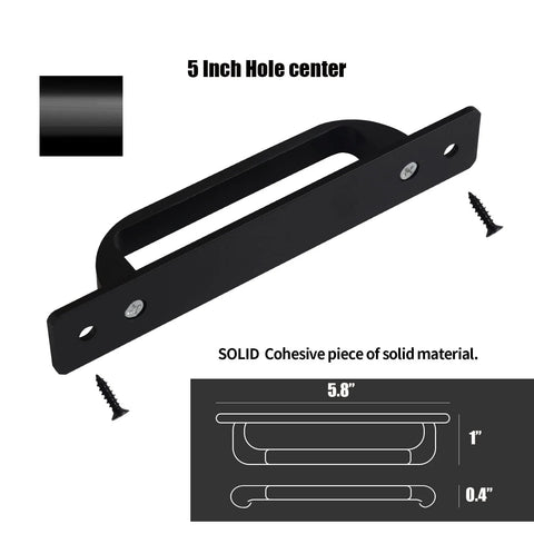 12 Pack 5 Inch Matte Black Square Cabinet Handles With Base Plate Aluminum Drawer Pulls And Sliding Door Pulls For Cabinets And Furniture Includes 24 Screws And Easy Drill Punch Free Installation, showing handle dimensions and screws.