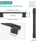 Diagram of Matte Black Cabinet Handles 5 Inch 128mm Hole Centers Solid Zinc Alloy, showing dimensions and side view details.