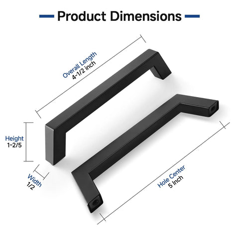 Ten Pack 5 Inch Matte Black Cabinet Handles Square Flat Modern Pulls For Kitchen Cabinets And Drawer Fronts dimensions