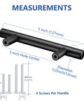 Diagram showing measurements of Matte Black Cabinet Handles 60 Pack With 3 Inch Hole Centers And 5 Inch Overall Length.
