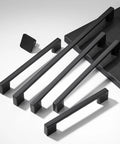 Five Pack Cabinet Handles 8.8 Inch 224mm Screw Spacing Matte Black Furniture Hardware Pulls for Kitchen and Bedroom Cabinets Solid Zinc Alloy Durable Easy to Install High Quality Hardware With 100 Day After Sales Guarantee, set of black handles on a white background and black board
