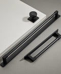 10 Pack Classic Solid Cabinet Handles With Metal Base Plate 6.3 Inch Screw Spacing Matte Black for Kitchen Cabinets