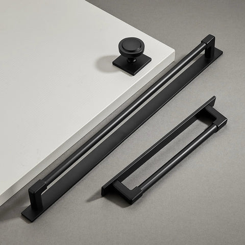 10 Pack Classic Solid Cabinet Handles With Metal Base Plate 6.3 Inch Screw Spacing Matte Black for Kitchen Cabinets
