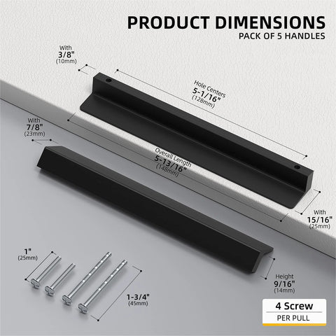 black dresser handles 10 Pack 5 Inch Matte Black Cabinet Handles Drawer Pulls for Cabinets and Cupboards Modern Edge Pulls Finger Pulls Hidden Cabinet Hardware Aluminium
