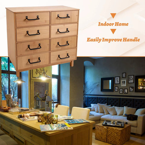8 Pack Matte Black Cutting Board And Cabinet Hardware Handles Pulls on wooden drawers in living room setting