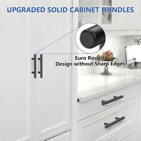 Matte Black Cabinet Handles 60 Pack With 3 Inch Hole Centers And 5 Inch Overall Length Stainless Steel Drawer Pulls Installed