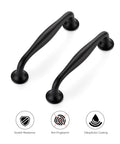 Two handles from 10 Pack Matte Black 3-3/4 Inch Kitchen Cabinet Handles Solid Zinc Alloy Cupboard And Drawer Pulls showing scratch resistance.