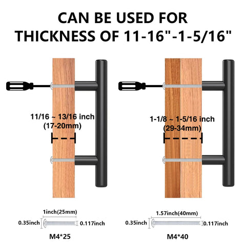 Diagram showing installation of Matte Black Cabinet Handles 60 Pack with 3 Inch Hole Centers and 5 Inch Overall Length, sizes listed.