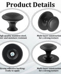 8 Pack Matte Black Self Adhesive Cabinet Knobs Set Stainless Steel Drawer Pulls No Drill Peel And Stick Product Details