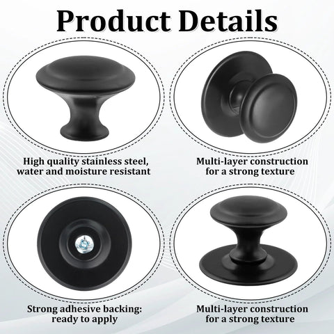 8 Pack Matte Black Self Adhesive Cabinet Knobs Set Stainless Steel Drawer Pulls No Drill Peel And Stick Product Details