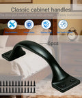 Six Pack Five Point Six Inch Cabinet Pulls And Door Handles In Matte Black Stainless Steel Premium Hardware displayed on bedroom furniture