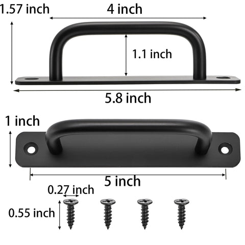 Diagram showing dimensions of 12 Pack Matte Black Aluminum Cabinet Pulls with Base Plate and Screws, 5.8 inch length.