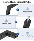 Features of Ten Pack 5 Inch Matte Black Cabinet Handles Square Flat Modern Pulls including smooth end design, deep hole thread, and anti-shedding coating.