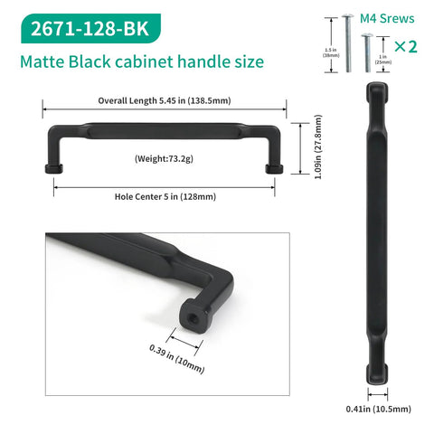 10 Pack Matte Black Cabinet Pulls With 5 Inch Center To Center Measurement Solid Zinc Alloy Drawer Handles product dimensions