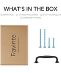 Packaging with contents of 10 Pack Matte Black 3-3/4 Inch Kitchen Cabinet Handles Solid Zinc Alloy Cupboard and Drawer Pulls, screws included.
