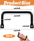 8 Pack Matte Black Cutting Board And Cabinet Hardware Handles Pulls For Drawers Sliding Doors Serving Trays And Fruit Trays Durable Metal Furniture Pulls Size 11 x 5.5 cm (4.33 x 2.16 in) Screw Holes 0.6 cm (0.24 in) Includes 16 Screws product size diagram with dimensions highlighted