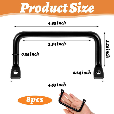 8 Pack Matte Black Cutting Board And Cabinet Hardware Handles Pulls For Drawers Sliding Doors Serving Trays And Fruit Trays Durable Metal Furniture Pulls Size 11 x 5.5 cm (4.33 x 2.16 in) Screw Holes 0.6 cm (0.24 in) Includes 16 Screws product size diagram with dimensions highlighted