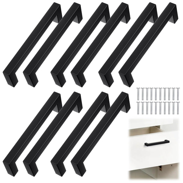 black dresser pulls Matte Cabinet 5.5 Inch Set Of 10 Short Sleeve resistant finish Gothic Black and Dark Fit:Standard - TALL