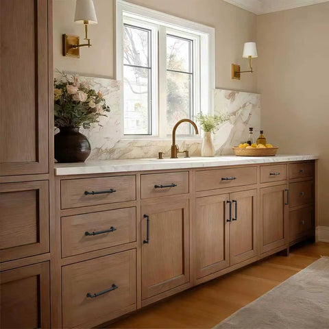 Rustic kitchen with 10 Pack Matte Black Cabinet Pulls With 5 Inch Center to Center Hole Spacing Heavy Duty Solid Zinc Alloy Construction