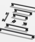 3 Pack 5 Inch Center Hole Matte Black Kitchen Cabinet Handles Modern Cabinet Pulls arranged on white background