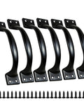 Image showing Six Pack Five Point Six Inch Cabinet Pulls And Door Handles In Matte Black Stainless Steel Premium Hardware with screws.