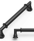 10 Pack Matte Black Cabinet Pulls with 5 Inch Center to Center Hole Spacing, solid zinc alloy, front and side view