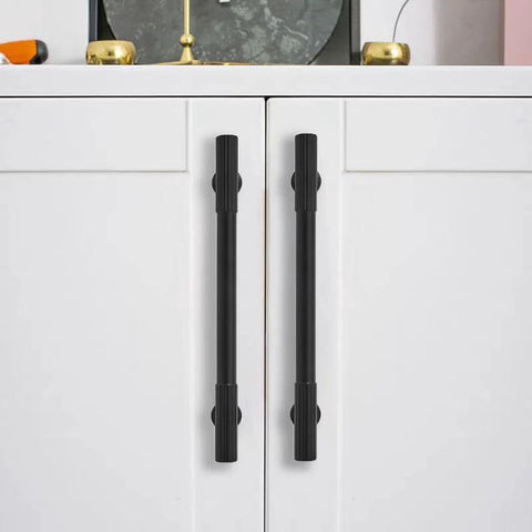 2 Pack 6 Inch Center To Center Matte Black Cabinet Pulls Heavy Duty Drawer Handles on white cabinet doors