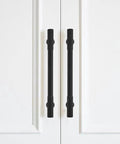 2 Pack 6 Inch Center To Center Matte Black Cabinet Pulls Heavy Duty Drawer Handles for kitchens, bathrooms, and cabinets installed on white doors