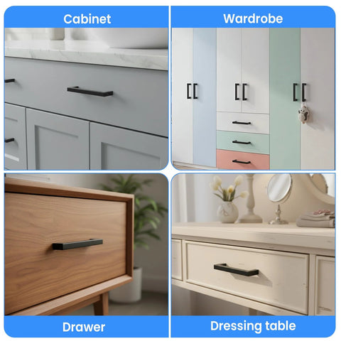 Matte Black Cabinet Pulls 5.5 Inch 140mm Stainless Steel Handles on kitchen cabinets, drawer, wardrobe, and dressing table