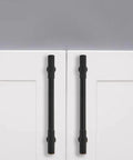 2 Pack 6 Inch Center To Center Matte Black Cabinet Pulls Heavy Duty Drawer Handles installed on white cabinet doors