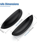 Dimensions of 10 Pack Matte Black Cup Drawer Pulls For Cabinets And Drawers, 5 Inch Hole Centers, Overall Length 5-3/4 Inch, Width 1-1/4 Inch