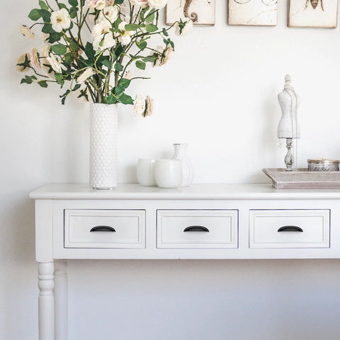 White dresser with 10 Pack Matte Black Cup Drawer Pulls For Cabinets And Drawers, 5 Inch Hole Centers, modern decor setup