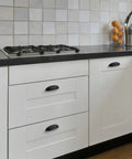 10 Pack Matte Black Cup Drawer Pulls For Cabinets And Drawers, 5 Inch Hole Centers, on kitchen cabinets