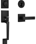 Matte Black Front Door Handle And Single Cylinder Deadbolt Combo Set With Exterior Door Lever, Heavy Duty Modern Front Door Lock