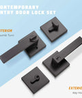 Matte Black Front Door Handle And Deadbolt Set With Keyed Entry Heavy Duty Exterior Lock Kit with interior thumb turn and exterior keyhole.