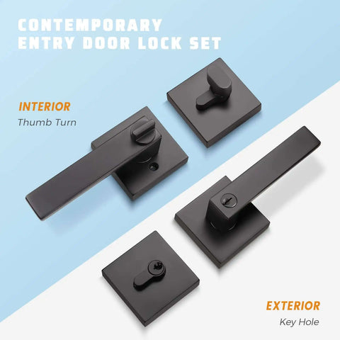 Matte Black Front Door Handle And Deadbolt Set With Keyed Entry Heavy Duty Exterior Lock Kit with interior thumb turn and exterior keyhole.