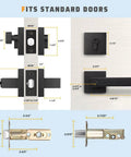 Diagram showing measurements of Matte Black Front Door Handle And Deadbolt Set With Keyed Entry Heavy Duty Exterior Lock Kit.