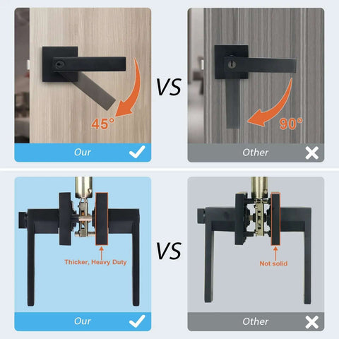 Comparison of Exterior Door Handle Set With Heavy Duty Keyed Entry Lever Not Keyed Alike Matte Black Finish vs standard handle