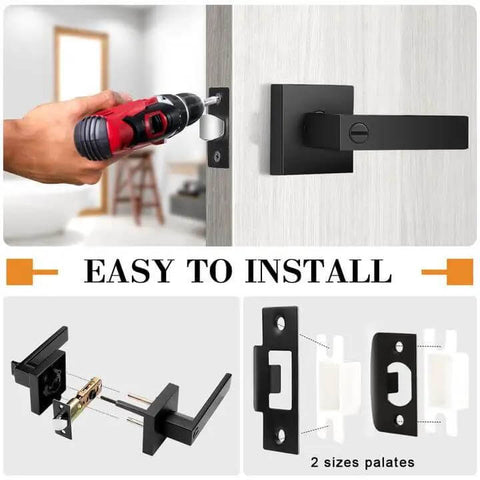 Heavy Duty Flat Black Door Handles Square Privacy Interior Levers for Bedrooms and Bathrooms Keyless Lockset install details