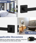 5 Pack Matte Black Interior Door Handles For Bedrooms And Bathrooms With Keyless Privacy Lock Heavy Duty Leverset in use.