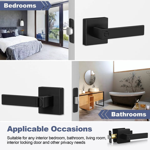 5 Pack Matte Black Interior Door Handles For Bedrooms And Bathrooms With Keyless Privacy Lock Heavy Duty Leverset in use.