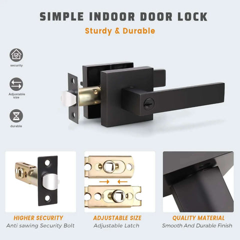 Exterior Door Handle Set With Heavy Duty Keyed Entry Lever Not Keyed Alike Matte Black Finish Left Or Right Handing Easy DIY Installation Entrance Handleset One Lever 2.13 Lb in matte black finish with security features.